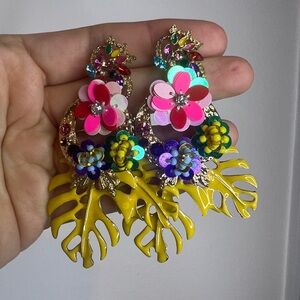Floral Statement Earrings with Yellow and Multicolor Accents